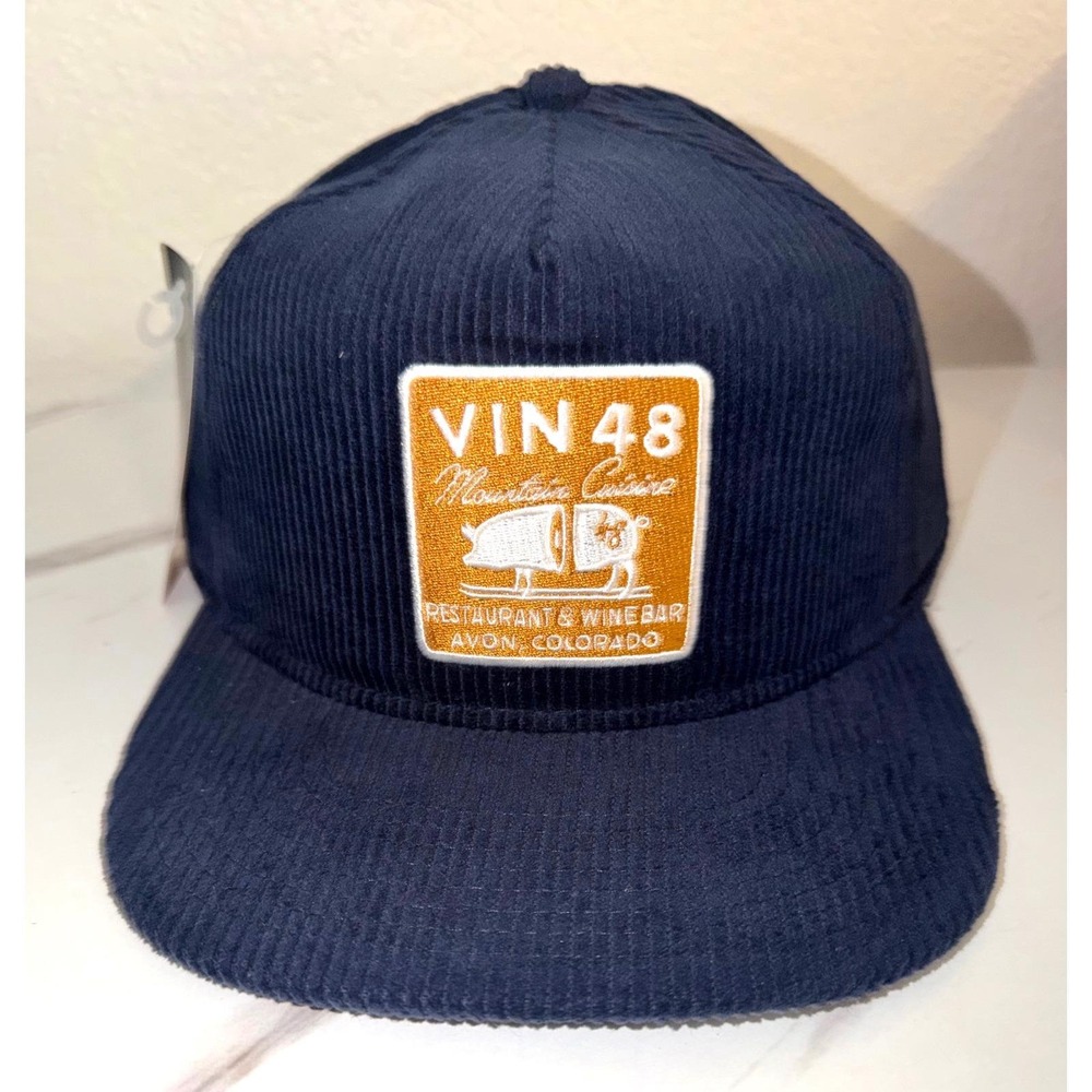 Pukka Vin 48 Mountain Cuisine Dark Blue Corduroy Snapback Hat Avon Colorado NEW